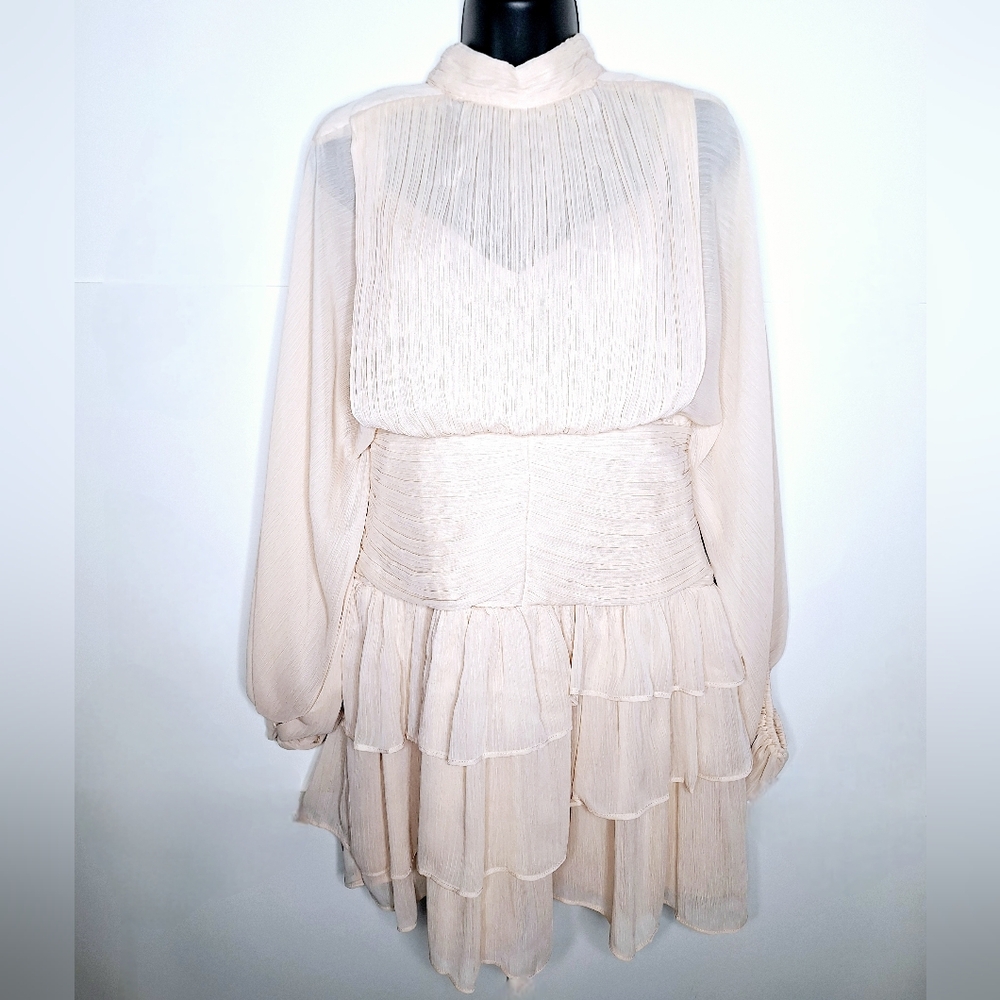 NWT Mustard Seed Brand "Soft Glamor" Blush pink, tiered skirt, midi length dress